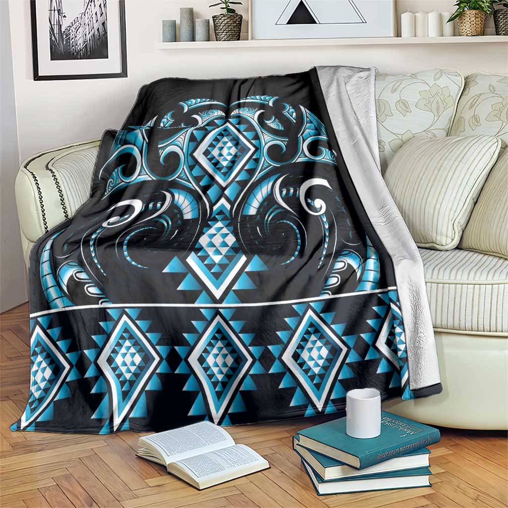 Blue Ngaru Taniko With Aotearoa Maori Tattoo Blanket