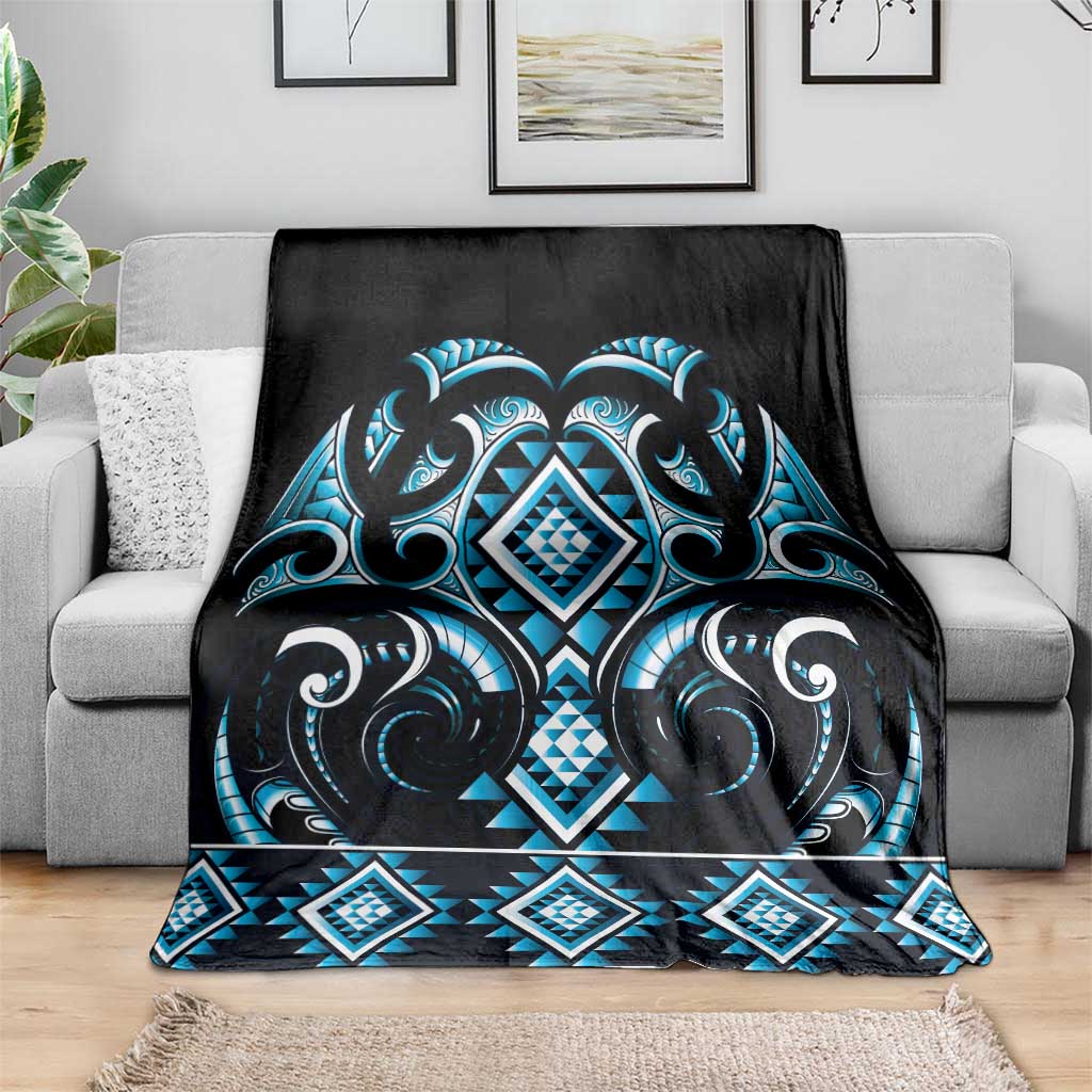 Blue Ngaru Taniko With Aotearoa Maori Tattoo Blanket