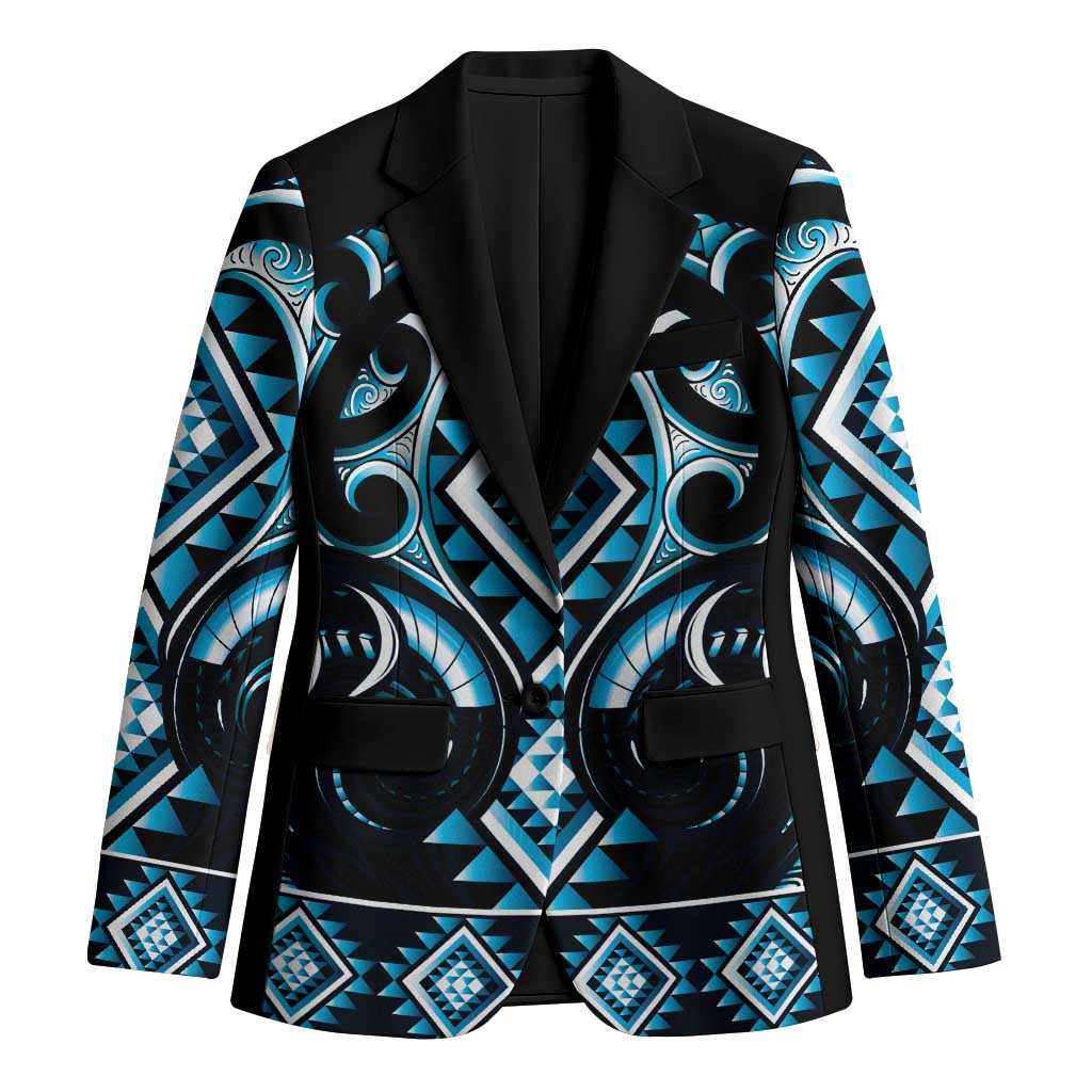 Blue Ngaru Taniko With Aotearoa Maori Tattoo Blazer - Polynesian Pride