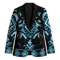 Blue Ngaru Taniko With Aotearoa Maori Tattoo Blazer - Polynesian Pride