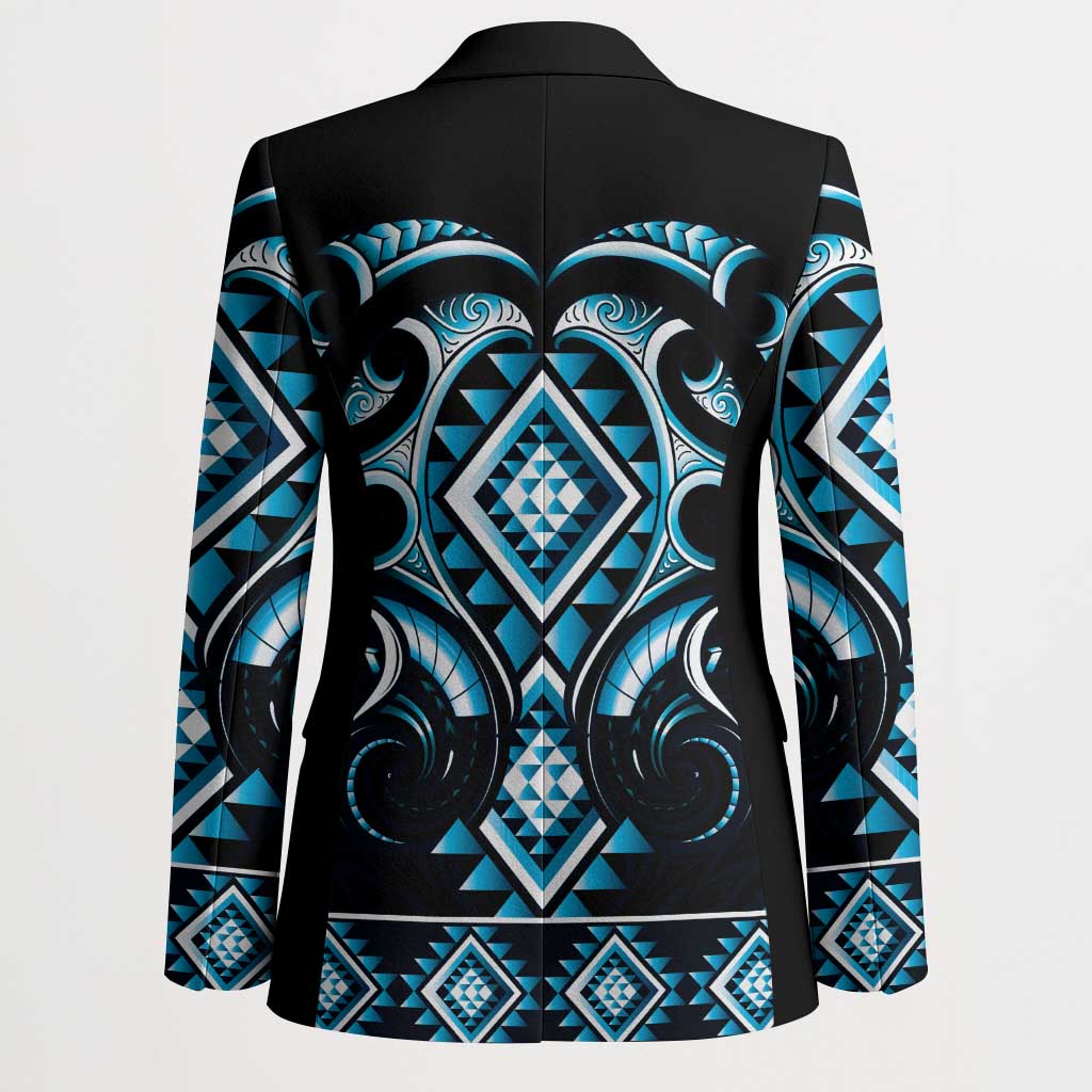 Blue Ngaru Taniko With Aotearoa Maori Tattoo Blazer - Polynesian Pride