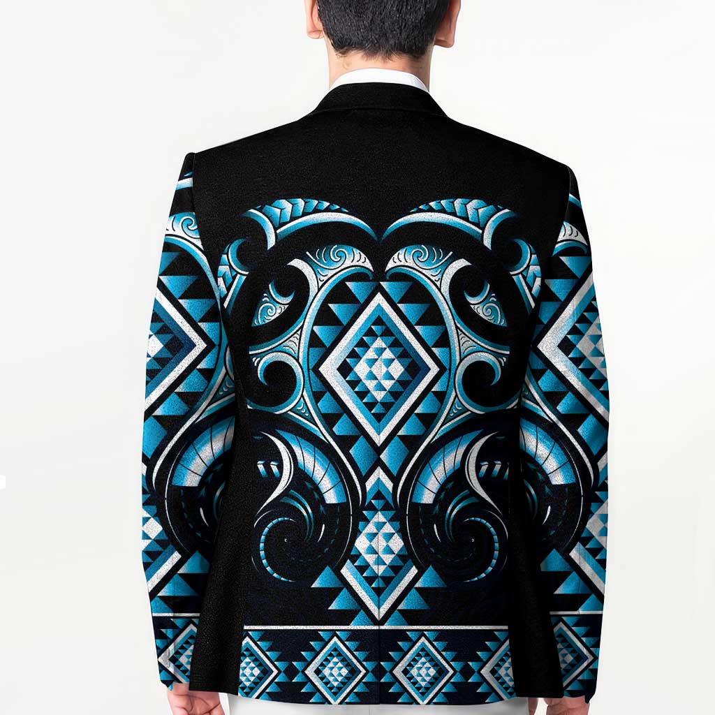 Blue Ngaru Taniko With Aotearoa Maori Tattoo Blazer - Polynesian Pride