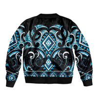 Blue Ngaru Taniko With Aotearoa Maori Tattoo Bomber Jacket