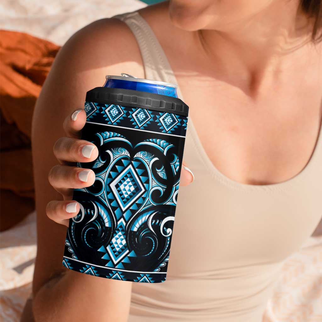 Blue Ngaru Taniko With Aotearoa Maori Tattoo 4 in 1 Can Cooler Tumbler