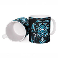 Blue Ngaru Taniko With Aotearoa Maori Tattoo Ceramic Mug - Polynesian Pride
