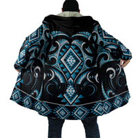 Blue Ngaru Taniko With Aotearoa Maori Tattoo Cloak - Polynesian Pride