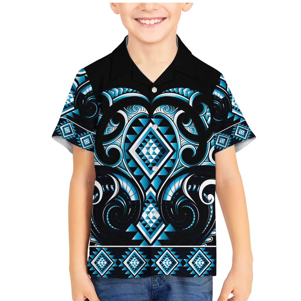 Blue Ngaru Taniko With Aotearoa Maori Tattoo Family Matching Mermaid Dress and Hawaiian Shirt