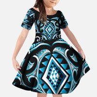 Blue Ngaru Taniko With Aotearoa Maori Tattoo Family Matching Off The Shoulder Long Sleeve Dress and Hawaiian Shirt