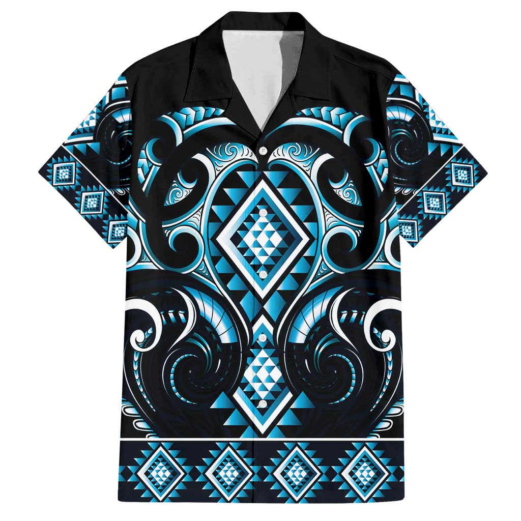 Blue Ngaru Taniko With Aotearoa Maori Tattoo Family Matching Puletasi and Hawaiian Shirt