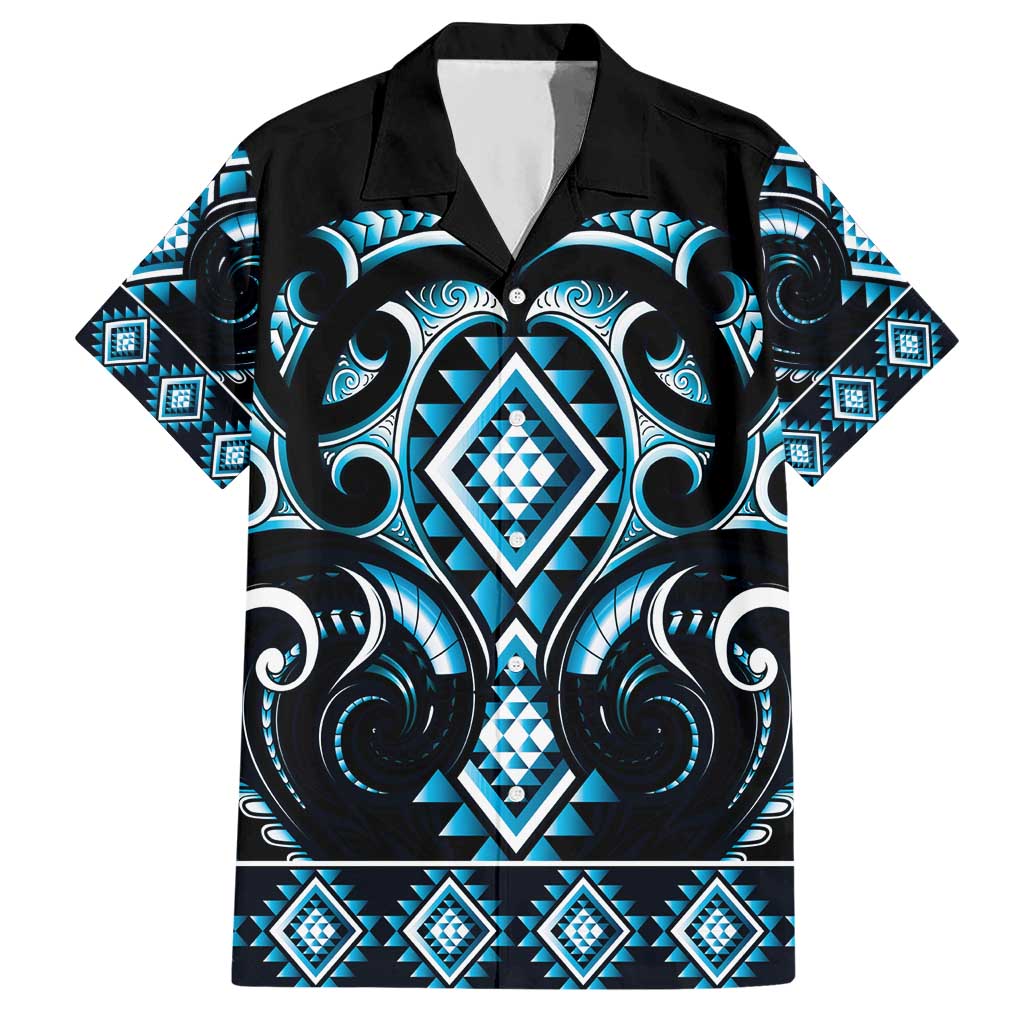 Blue Ngaru Taniko With Aotearoa Maori Tattoo Hawaiian Shirt