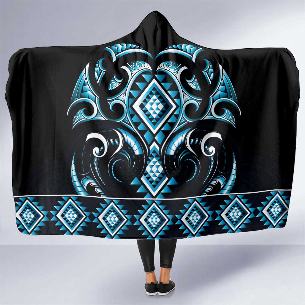 Blue Ngaru Taniko With Aotearoa Maori Tattoo Hooded Blanket LT14 One Size Blue - Polynesian Pride
