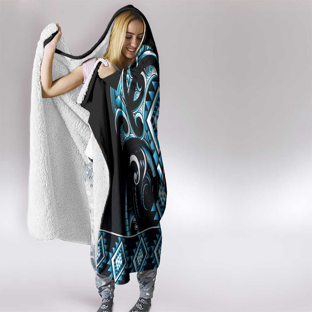 Blue Ngaru Taniko With Aotearoa Maori Tattoo Hooded Blanket LT14 - Polynesian Pride