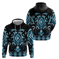 Blue Ngaru Taniko With Aotearoa Maori Tattoo Hoodie