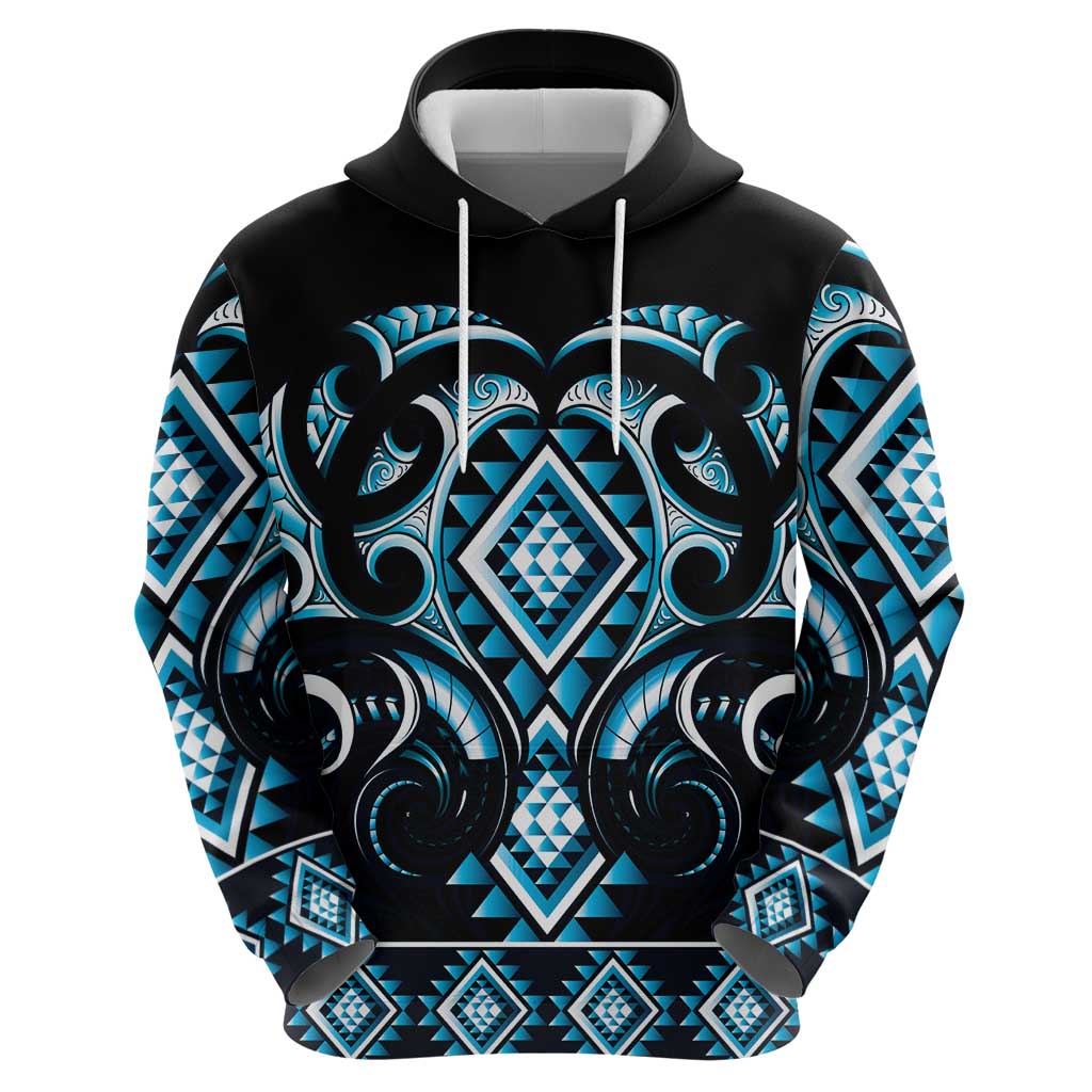 Blue Ngaru Taniko With Aotearoa Maori Tattoo Hoodie