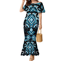 Blue Ngaru Taniko With Aotearoa Maori Tattoo Mermaid Dress LT14 Women Blue - Polynesian Pride