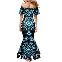 Blue Ngaru Taniko With Aotearoa Maori Tattoo Mermaid Dress LT14 - Polynesian Pride