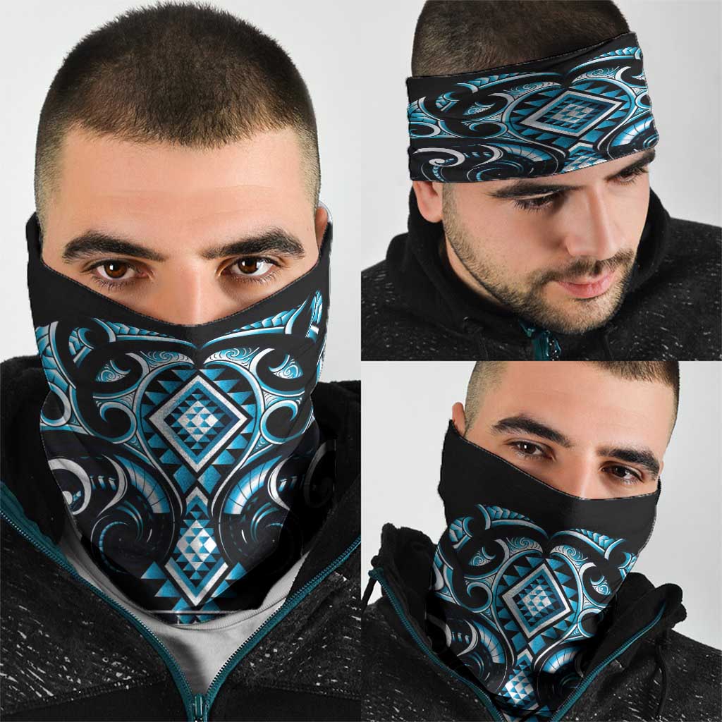 Blue Ngaru Taniko With Aotearoa Maori Tattoo Neck Gaiter - Polynesian Pride