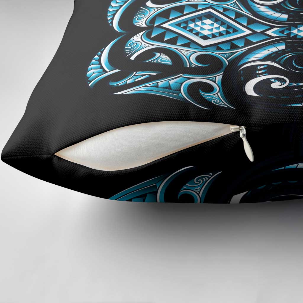 Blue Ngaru Taniko With Aotearoa Maori Tattoo Pillow Cover - Polynesian Pride