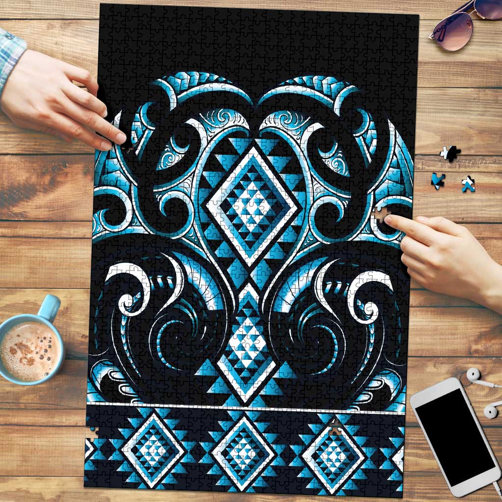 Blue Ngaru Taniko With Aotearoa Maori Tattoo Puzzle - Polynesian Pride