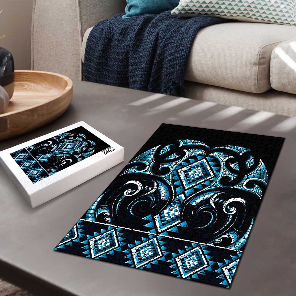 Blue Ngaru Taniko With Aotearoa Maori Tattoo Puzzle - Polynesian Pride