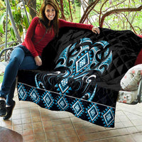 Blue Ngaru Taniko With Aotearoa Maori Tattoo Quilt