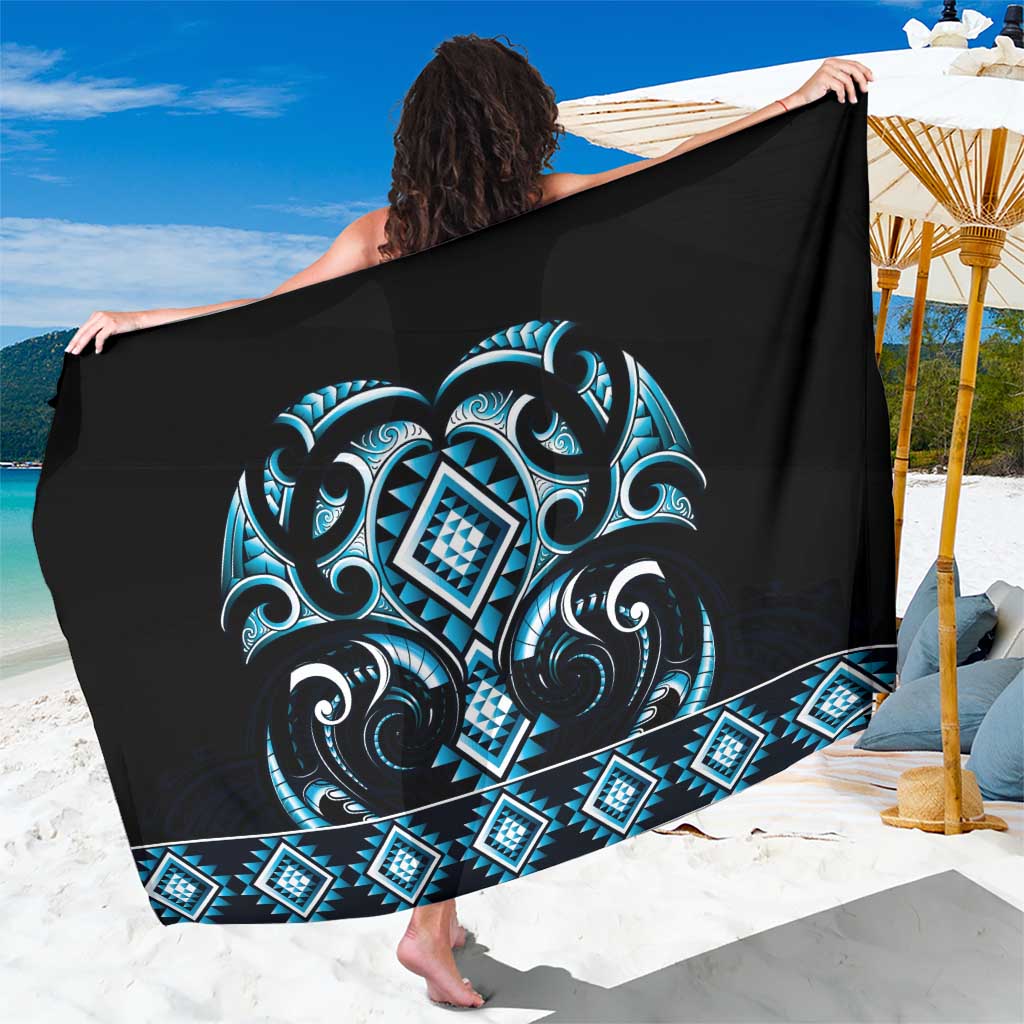 Blue Ngaru Taniko With Aotearoa Maori Tattoo Sarong