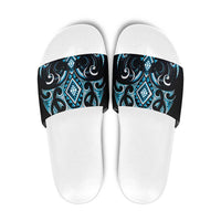 Blue Ngaru Taniko With Aotearoa Maori Tattoo Slide Sandals - Polynesian Pride