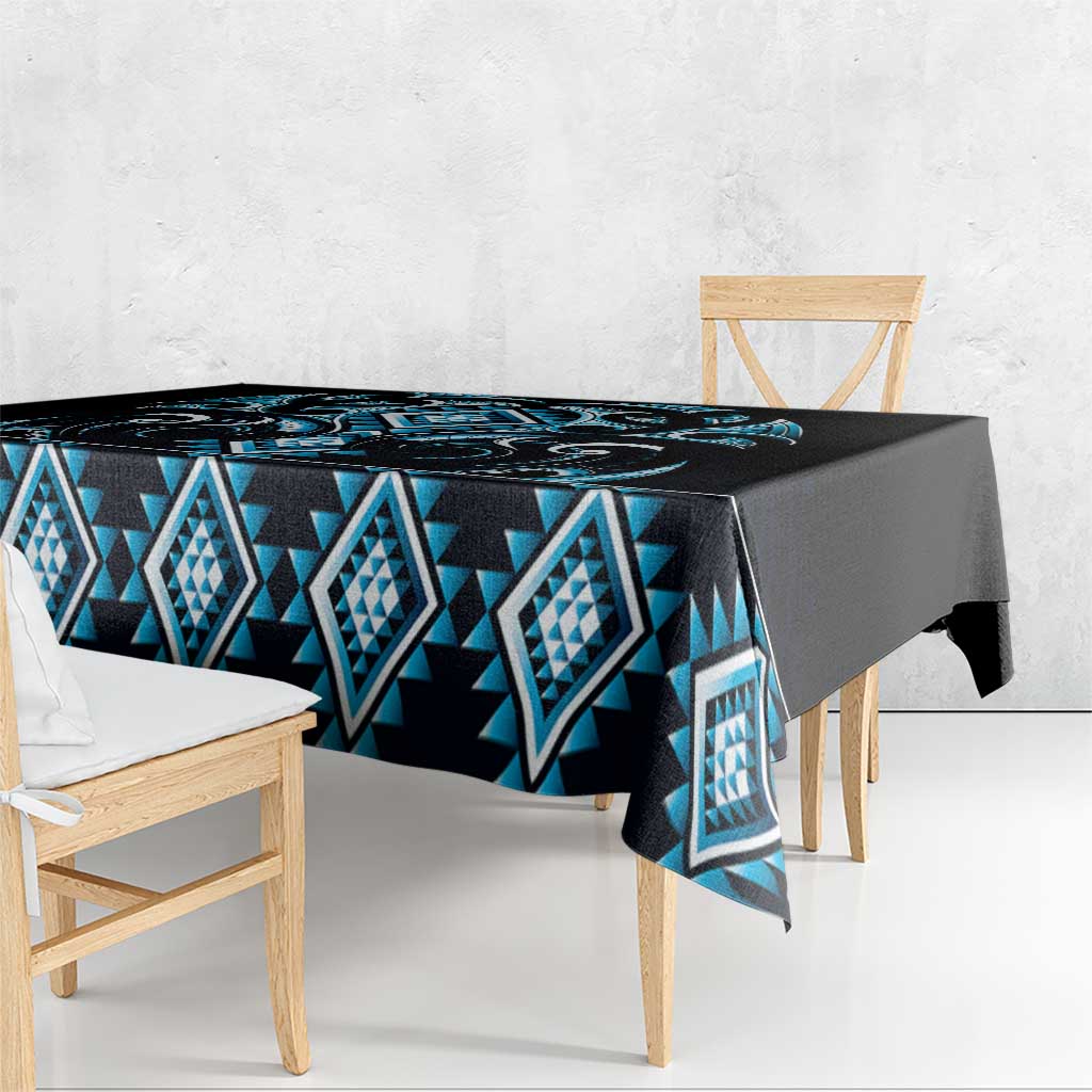 Blue Ngaru Taniko With Aotearoa Maori Tattoo Tablecloth