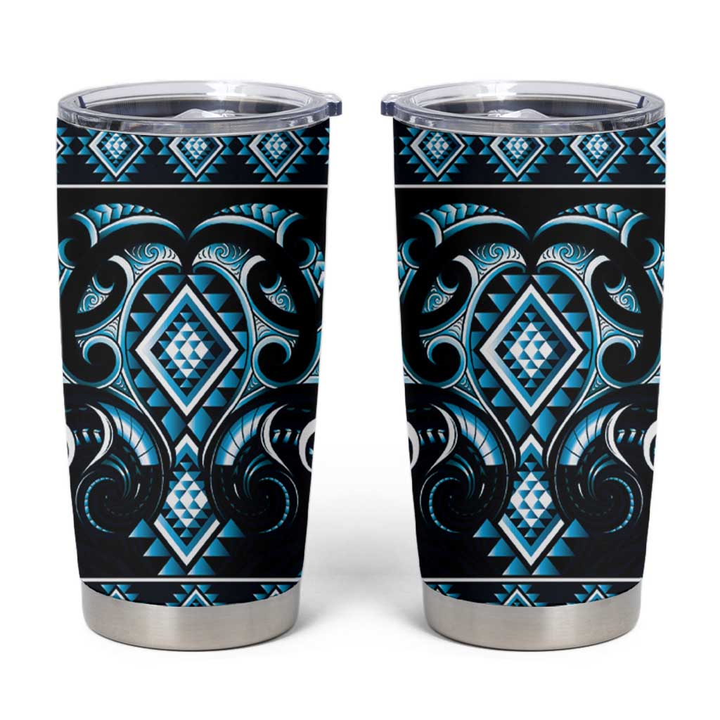 Blue Ngaru Taniko With Aotearoa Maori Tattoo Tumbler Cup