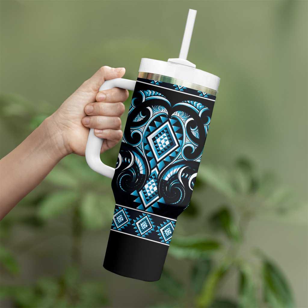 Blue Ngaru Taniko With Aotearoa Maori Tattoo Tumbler With Handle