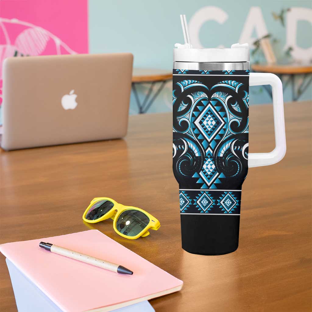 Blue Ngaru Taniko With Aotearoa Maori Tattoo Tumbler With Handle