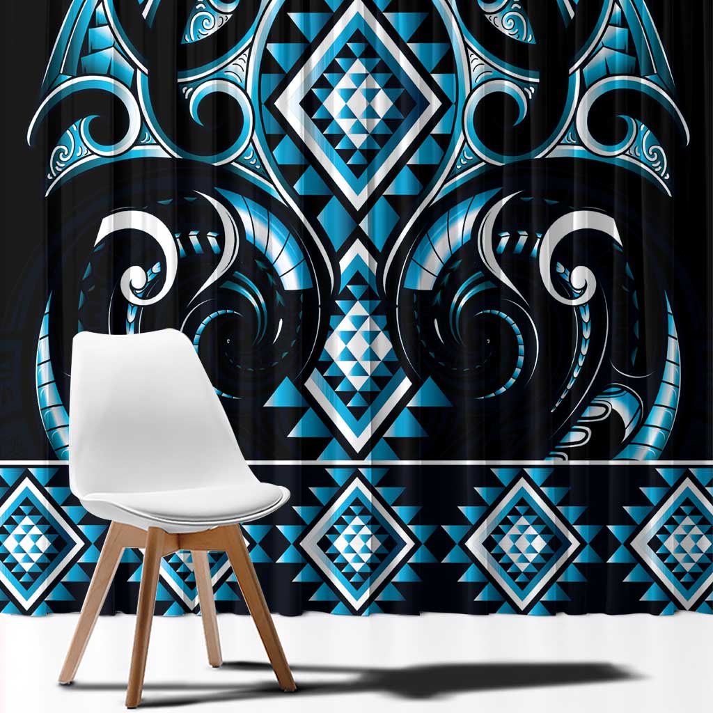 Blue Ngaru Taniko With Aotearoa Maori Tattoo Window Curtain