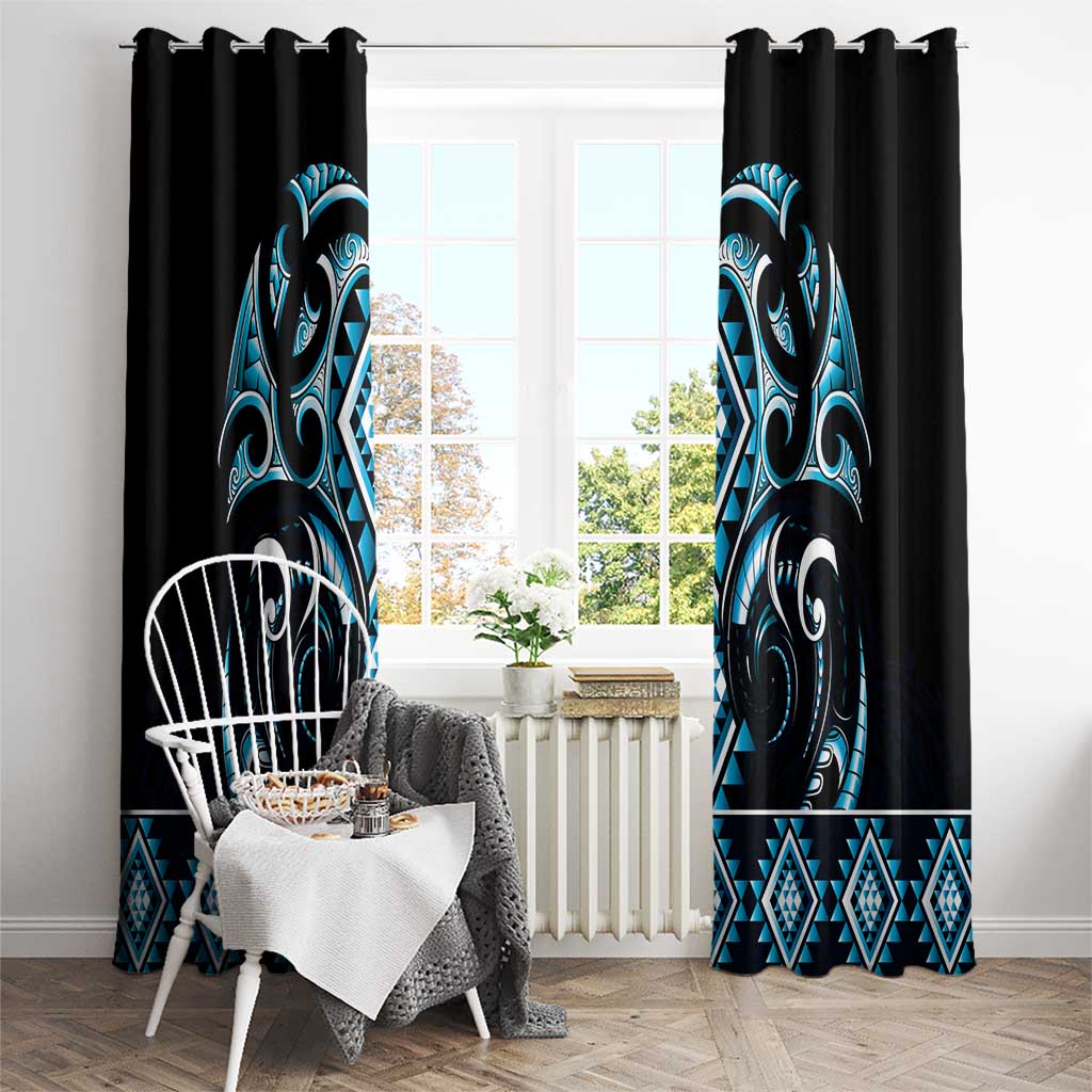 Blue Ngaru Taniko With Aotearoa Maori Tattoo Window Curtain