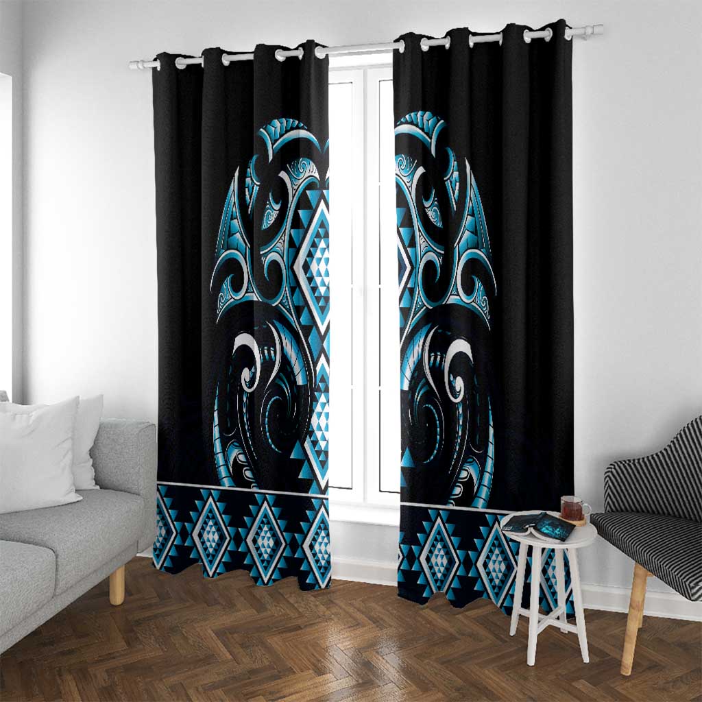 Blue Ngaru Taniko With Aotearoa Maori Tattoo Window Curtain