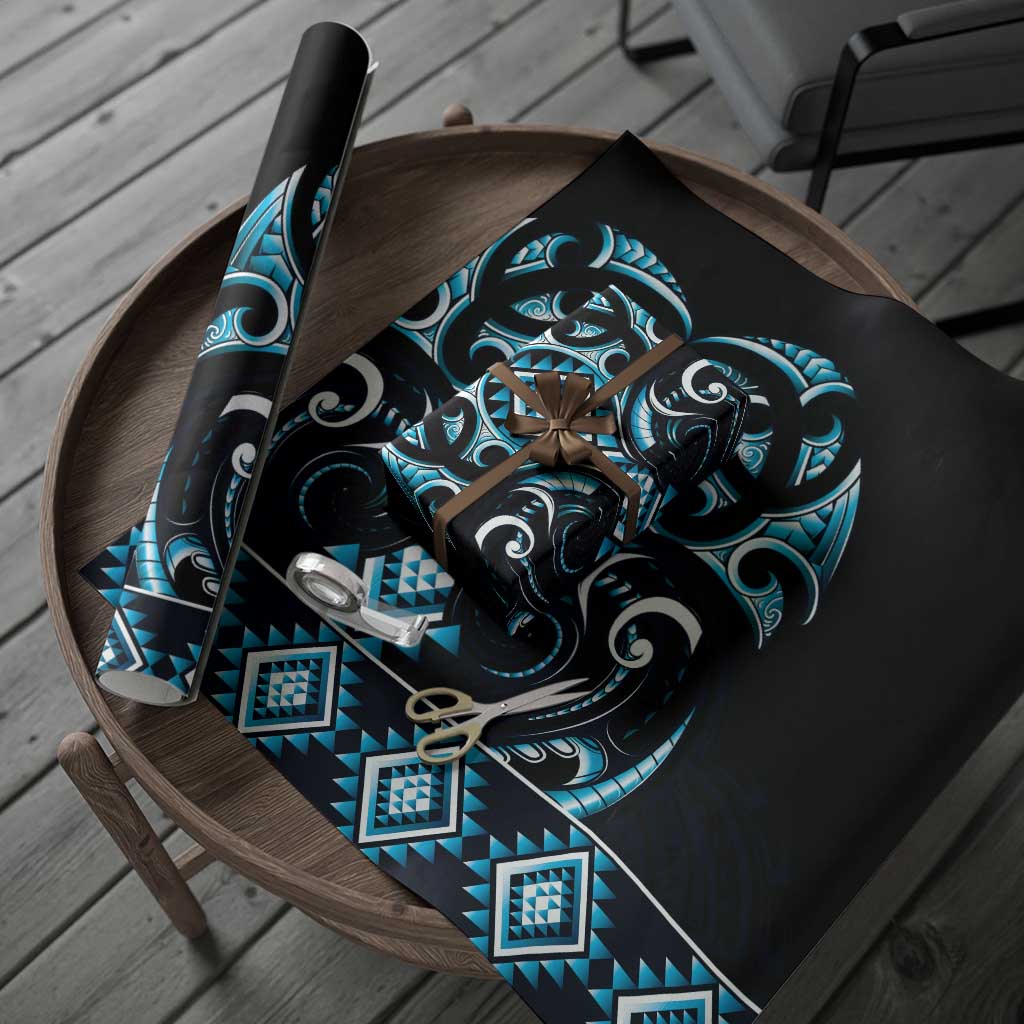 Blue Ngaru Taniko With Aotearoa Maori Tattoo Wrapping Paper - Polynesian Pride