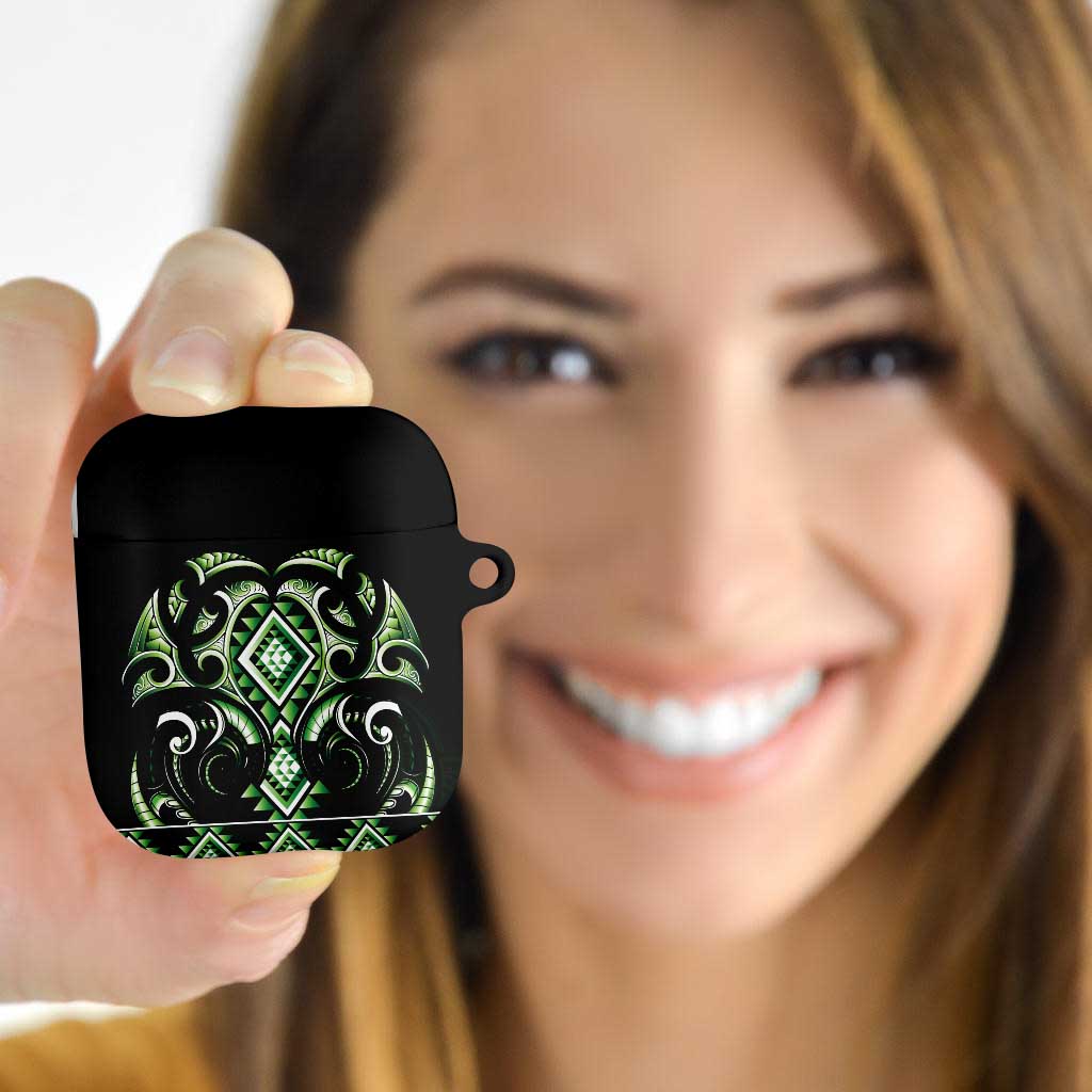 Green Ngaru Taniko With Aotearoa Maori Tattoo AirPods Case - Polynesian Pride