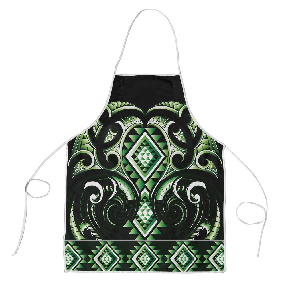 Green Ngaru Taniko With Aotearoa Maori Tattoo Apron - Polynesian Pride