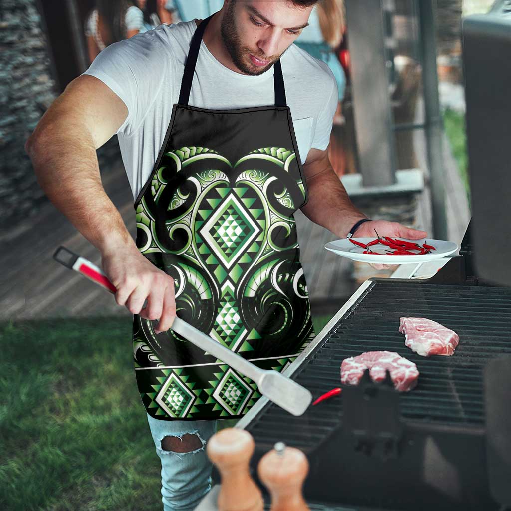 Green Ngaru Taniko With Aotearoa Maori Tattoo Apron - Polynesian Pride