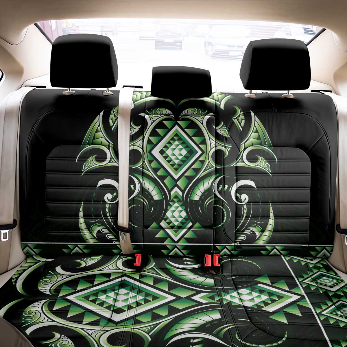 Green Ngaru Taniko With Aotearoa Maori Tattoo Back Car Seat Cover