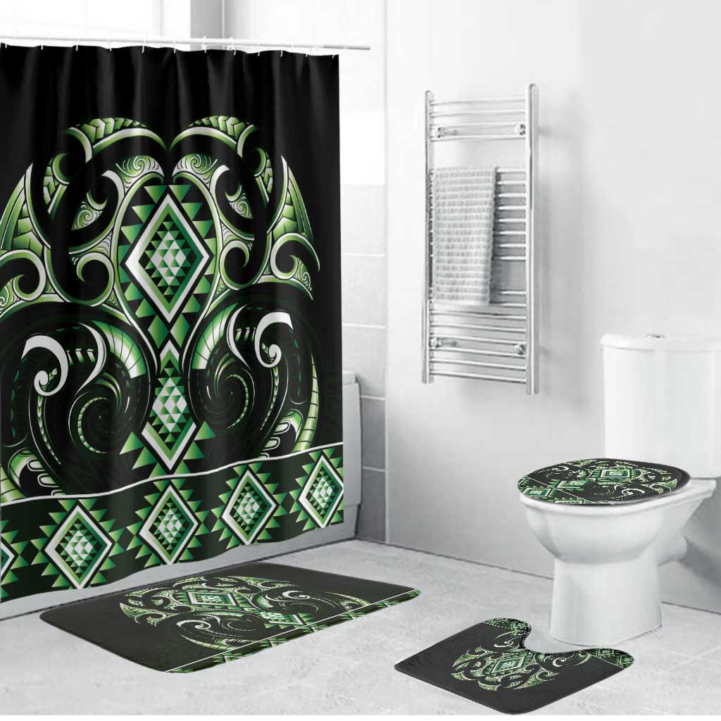 Green Ngaru Taniko With Aotearoa Maori Tattoo Bathroom Set - Polynesian Pride