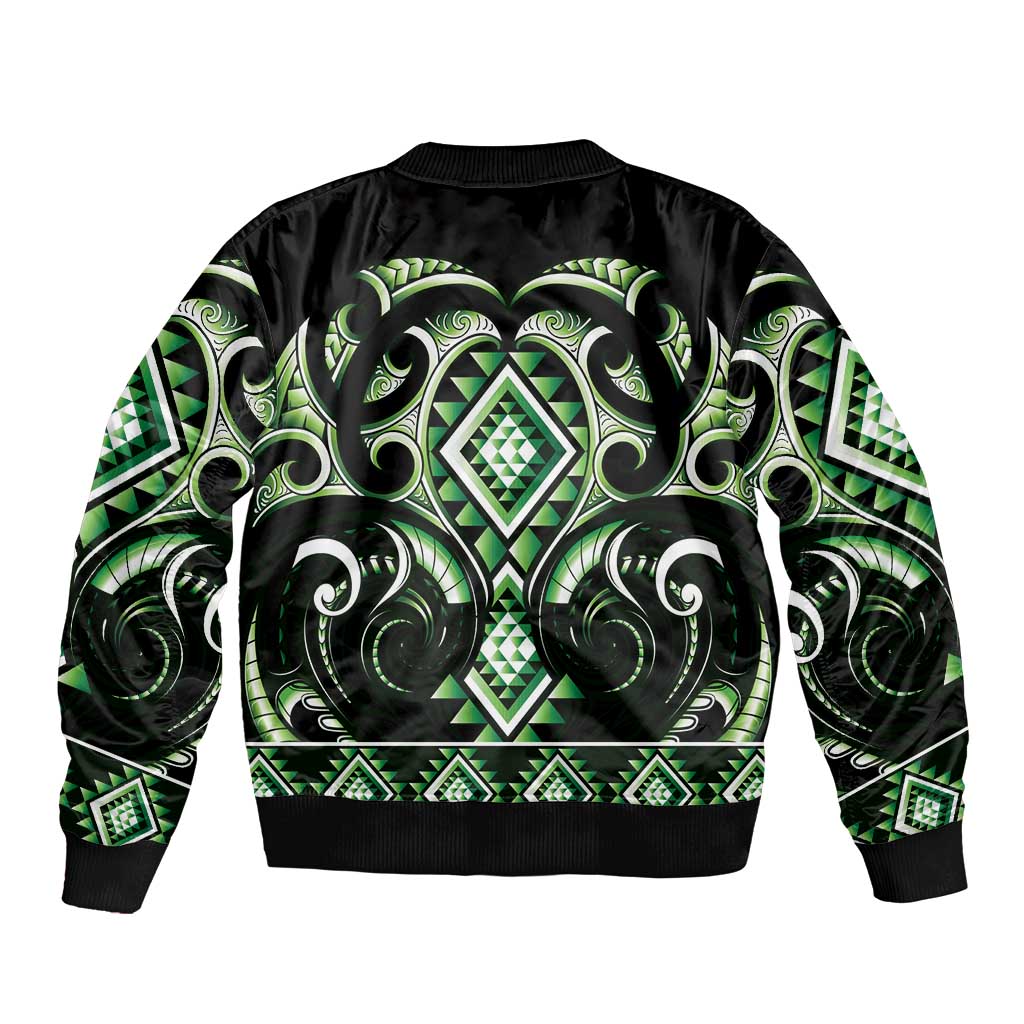 Green Ngaru Taniko With Aotearoa Maori Tattoo Bomber Jacket