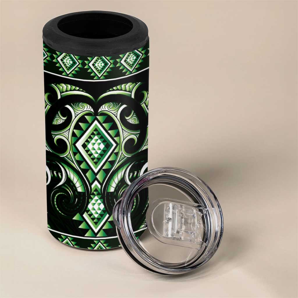 Green Ngaru Taniko With Aotearoa Maori Tattoo 4 in 1 Can Cooler Tumbler