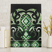 Green Ngaru Taniko With Aotearoa Maori Tattoo Canvas Wall Art