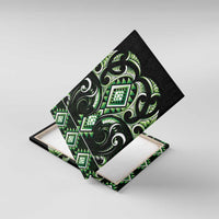 Green Ngaru Taniko With Aotearoa Maori Tattoo Canvas Wall Art