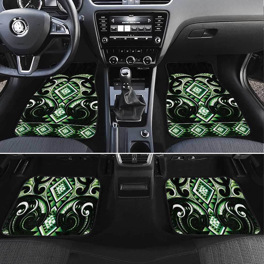 Green Ngaru Taniko With Aotearoa Maori Tattoo Car Mats