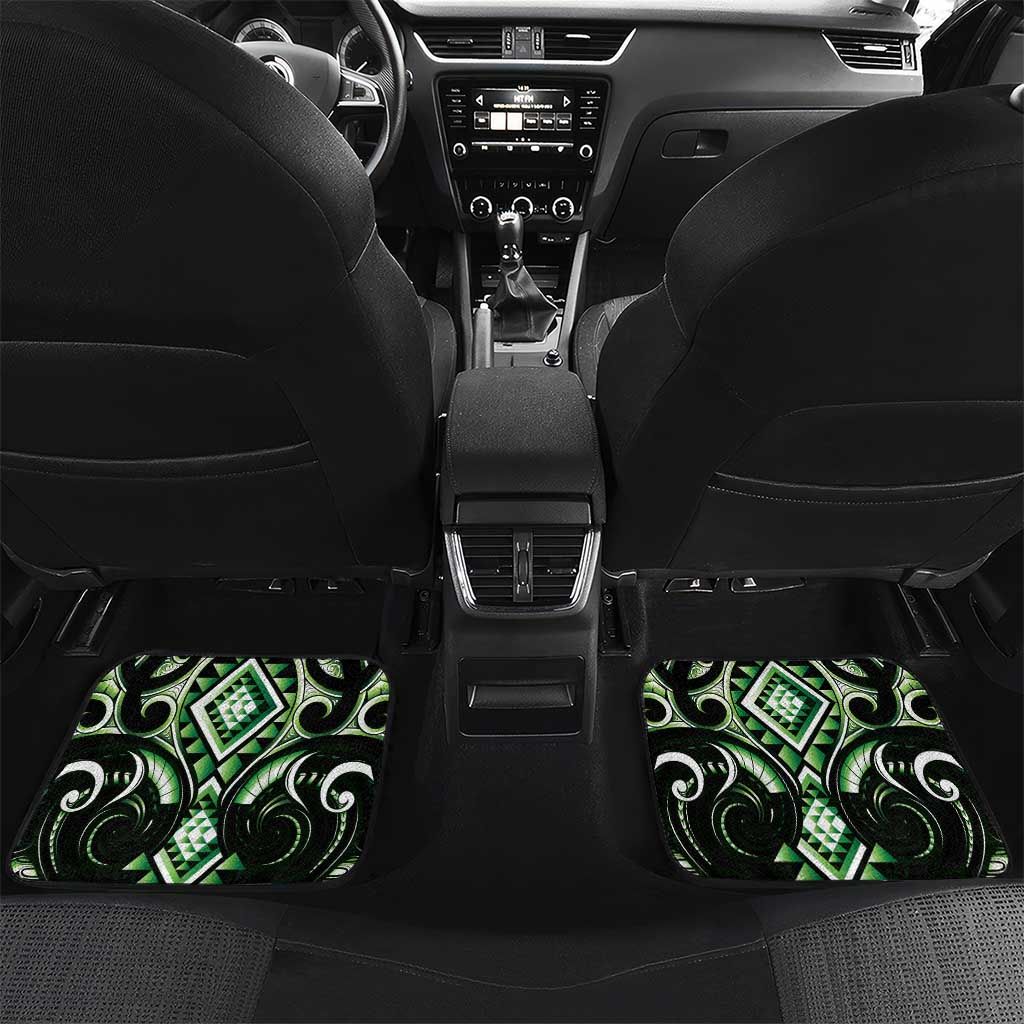 Green Ngaru Taniko With Aotearoa Maori Tattoo Car Mats