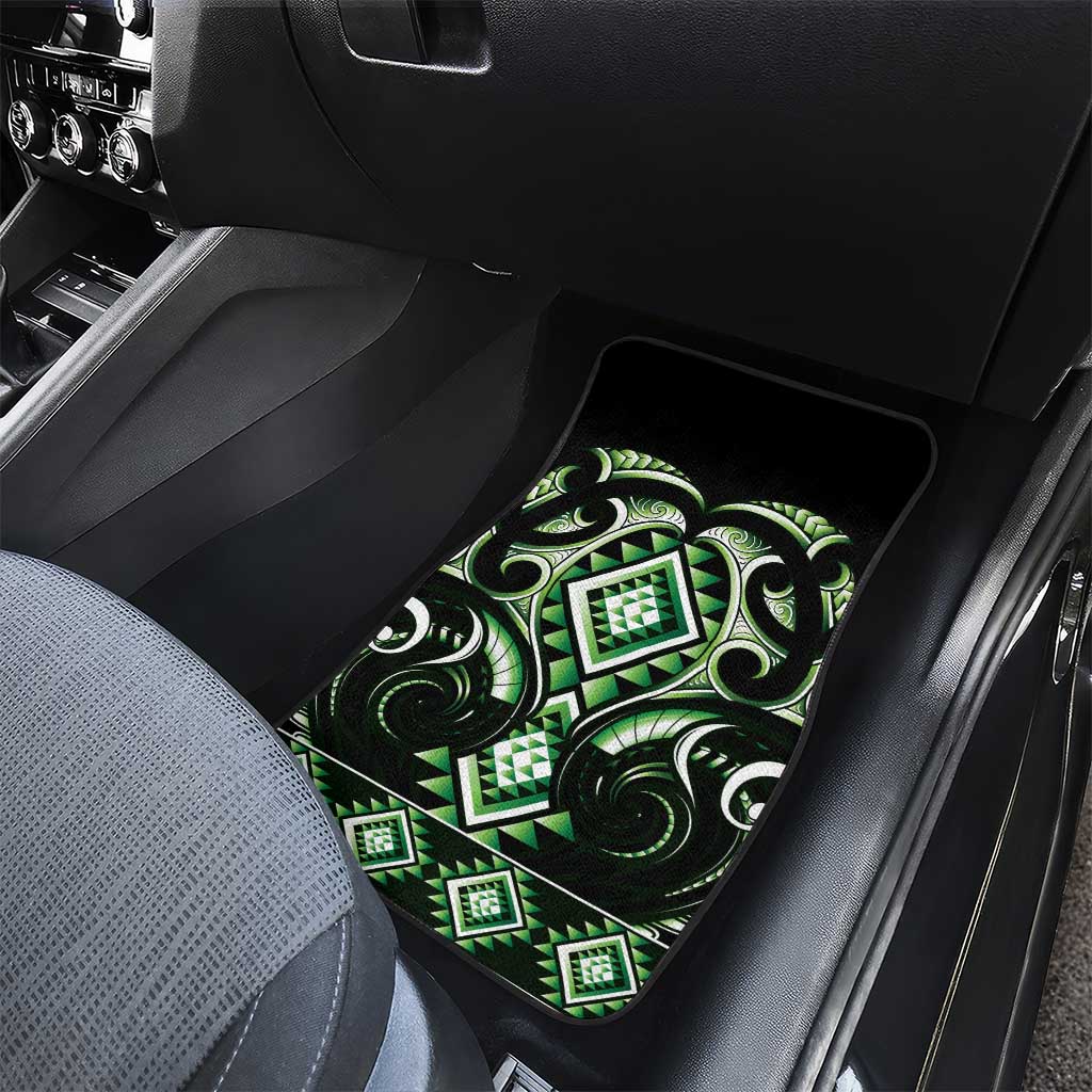 Green Ngaru Taniko With Aotearoa Maori Tattoo Car Mats