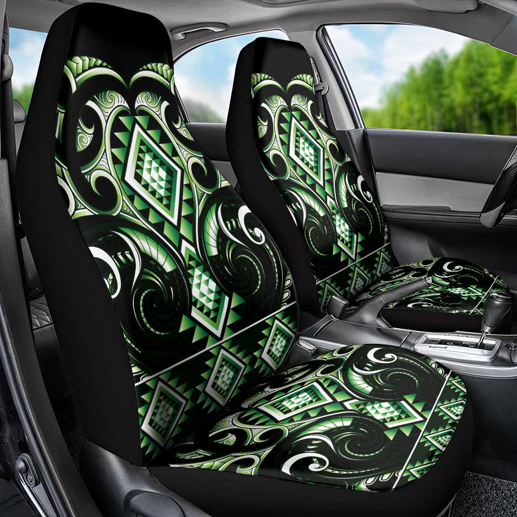 Green Ngaru Taniko With Aotearoa Maori Tattoo Car Seat Cover