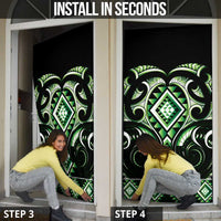Green Ngaru Taniko With Aotearoa Maori Tattoo Door Cover - Polynesian Pride