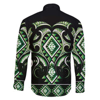 Green Ngaru Taniko With Aotearoa Maori Tattoo Family Matching Long Sleeve Bodycon Dress and Hawaiian Shirt